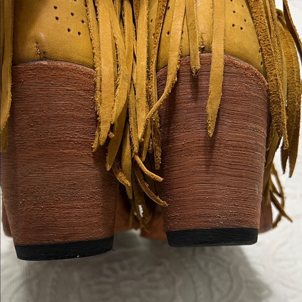 Western Ankle Boots Women Size 8.5 Tan Fringe - Picture 5 of 11